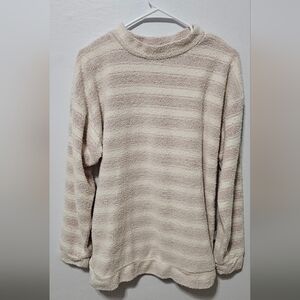 Woolly Threads Sweater Lrg Pink White Striped Crew Neck Terry Cloth Sweater B10